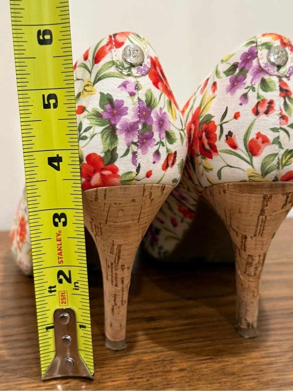Floral Peep-Toe Cork Heel Pumps - White Floral